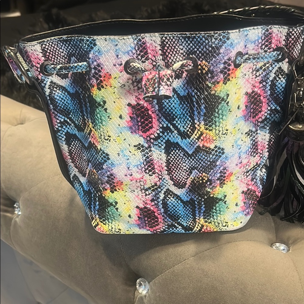 Aldo Black and Blue Shoulder Bag with Artistic Design